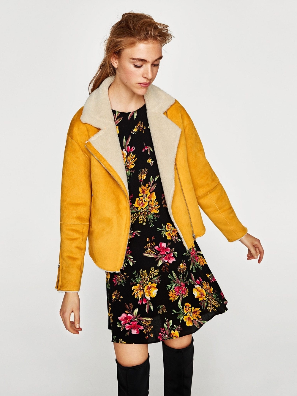 Zara Mustard Yellow Teddy Lined Jacket